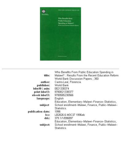 Who benefits from public education spending in Malawi?: results from the recent education reform, Parts 63-350
