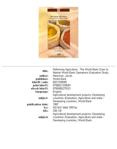 Reforming agriculture: the World Bank goes to market