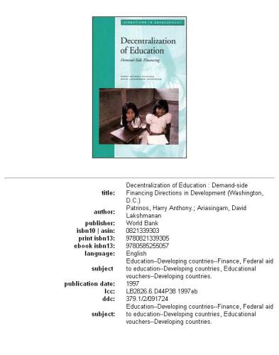 Decentralization of education: demand-side financing, Part 292