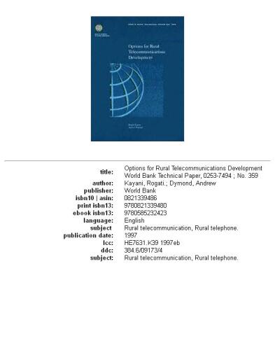 Options for rural telecommunications development, Volumes 23-359