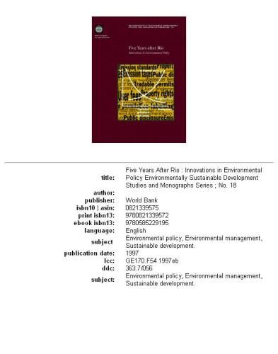 Five years after Rio: innovations in environmental policy