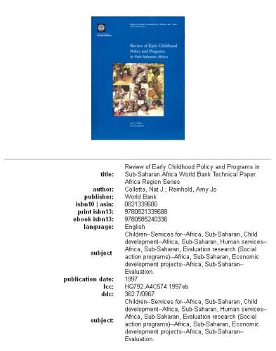 Review of early childhood policy and programs in Sub-Saharan Africa, Volumes 23-367