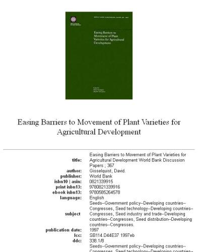 Easing barriers to movement of plant varieties for agricultural development, Parts 63-367