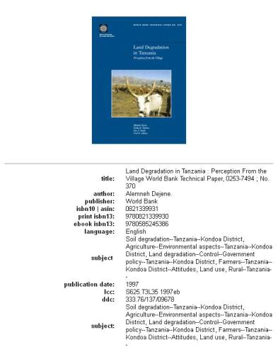 Land degradation in Tanzania: perception from the village, Volumes 23-370