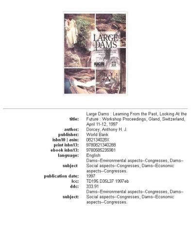 Large dams: learning from the past looking at the future : workshop proceedings, Gland, Switzerland, April 11-12, 1997, Part 166