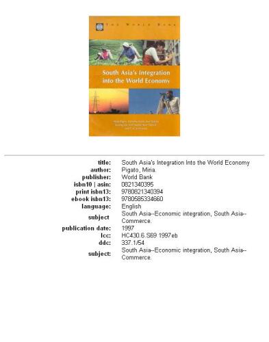 South Asia's integration into the world economy