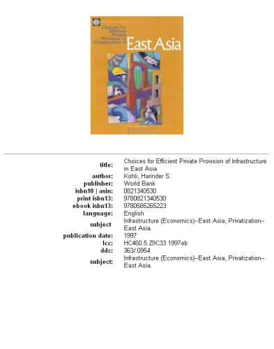 Choices for efficient private provision of infrastructure in East Asia, Page 961