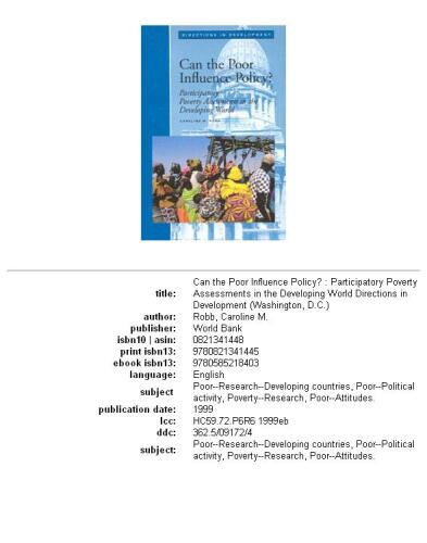 Can the poor influence policy?: participatory poverty assessments in the developing world, Page 823