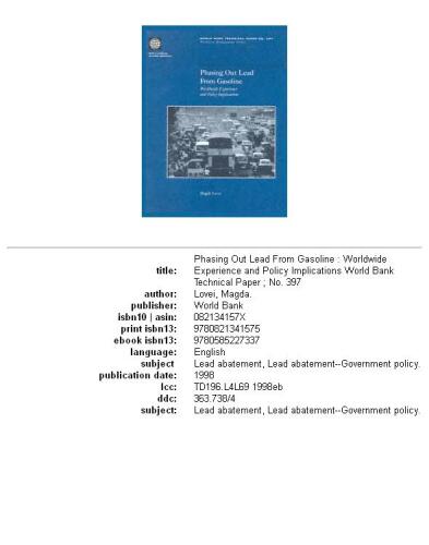 Phasing out lead from gasoline: worldwide experience and policy implications, Volumes 23-397