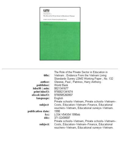 The role of the private sector in education in Vietnam: evidence from the Vietnam Living Standards Survey