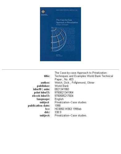 The case-by-case approach to privatization: techniques and examples, Volumes 23-403