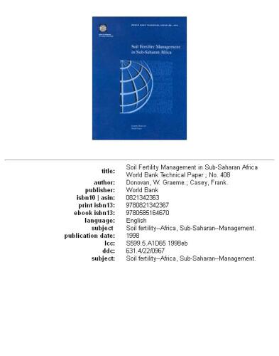 Soil fertility management in sub-Saharan Africa, Volumes 23-408