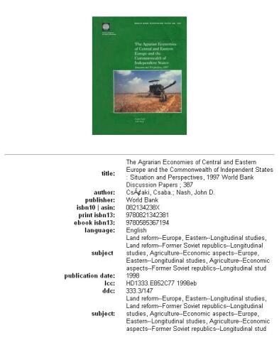The agrarian economies of Central and Eastern Europe and the Commonwealth of Independent States: situation and perspectives, 1997, Parts 63-387