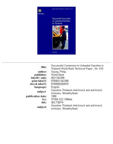 Successful conversion to unleaded gasoline in Thailand, Volumes 23-410