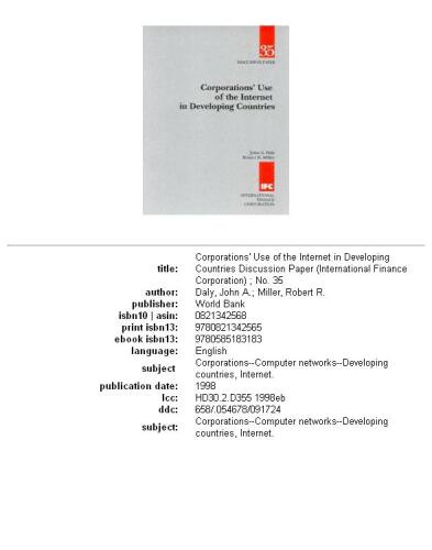 Corporations' use of the Internet in developing countries, Part 63