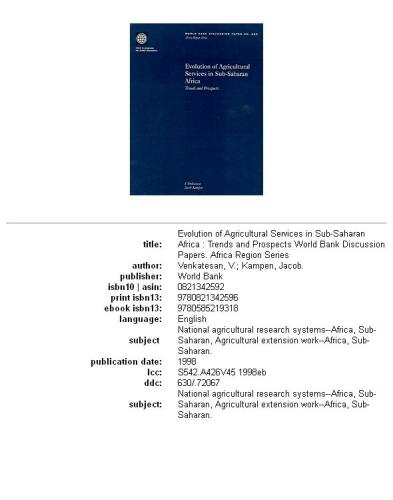 Evolution of agricultural services in Sub-Saharan Africa: trends and prospects, Parts 63-390