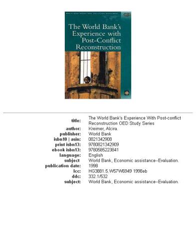 The World Bank's experience with post-conflict reconstruction