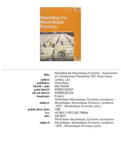 Rebuilding the Mozambique economy: assessment of a development partnership