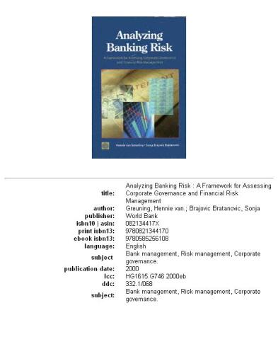Analyzing banking risk: a framework for assessing corporate governance and financial risk management