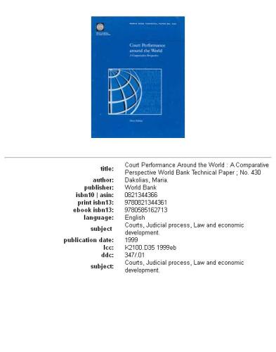 Court performance around the world: a comparative perspective, Volumes 23-430