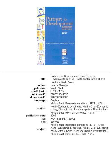 Partners for development: new roles for governments and private sector in the Middle East and North Africa