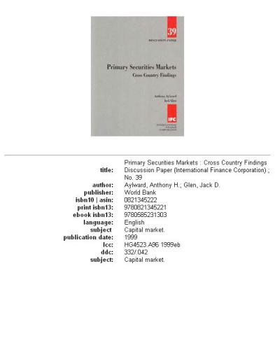 Primary securities markets: cross country findings, Part 63
