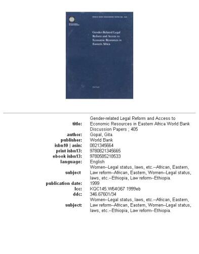 Gender-related legal reform and access to economic resources in Eastern Africa, Parts 63-405