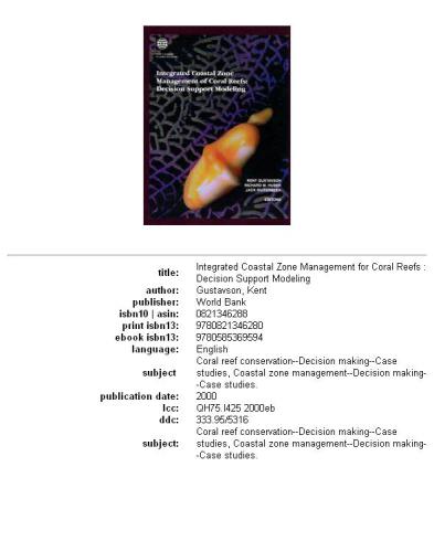 Integrated coastal zone management of coral reefs: decision support modeling, Volume 1