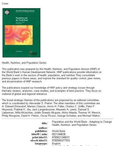 Population and the World Bank: adapting to change, Page 831