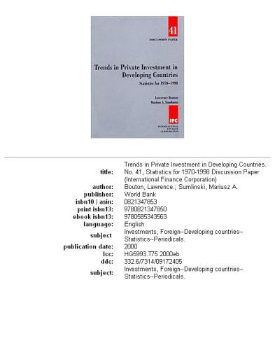 Trends in private investment in developing countries: statistics for 1970-98