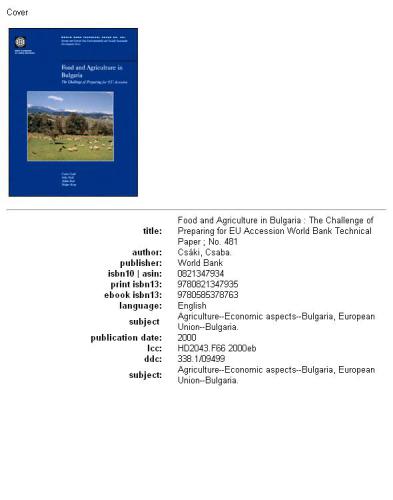 Food and agriculture in Bulgaria: the challenge of preparing for EU accession, Volumes 23-481