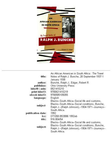 An African American in South Africa: the travel notes of Ralph J. Bunche, 28 September 1937-1 January 1938