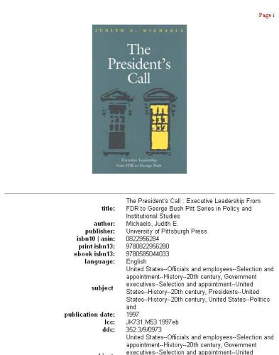 The president's call: executive leadership from FDR to George Bush