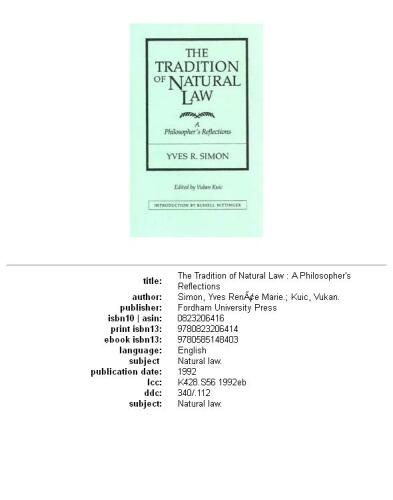 The tradition of natural law: a philosopher's reflections
