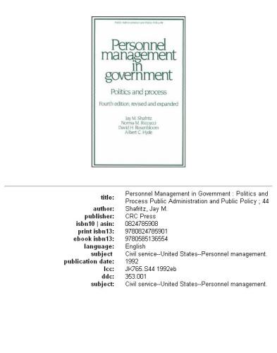 Personnel management in government: politics and process