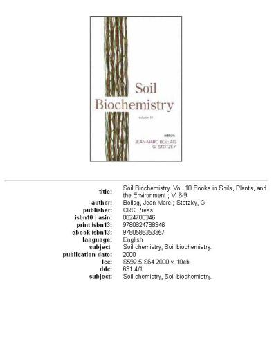 Soil biochemistry, Volume 10