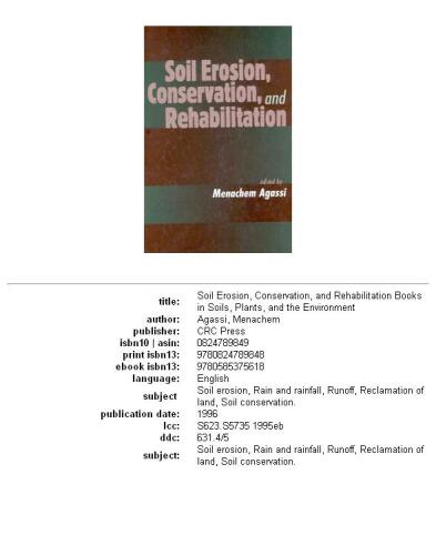 Soil erosion, conservation, and rehabilitation
