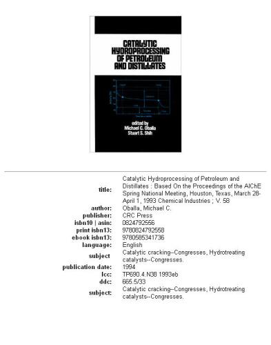 Catalytic hydroprocessing of petroleum and distillates: based on the proceedings of the AIChE Spring National Meeting, Houston, Texas, March 28-April 1, 1993