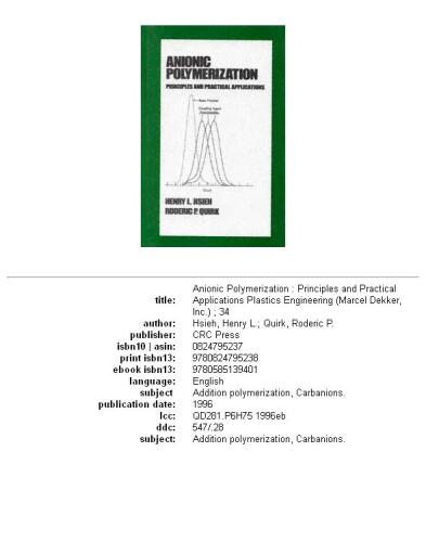 Anionic polymerization: principles and practical applications