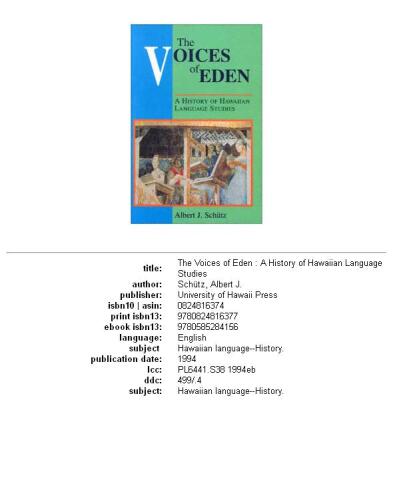 The Voices of Eden: A History of Hawaiian Language Studies
