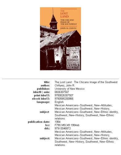 The lost land: the Chicano image of the Southwest