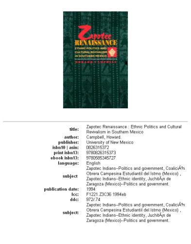 Zapotec renaissance: ethnic politics and cultural revivalism in southern Mexico