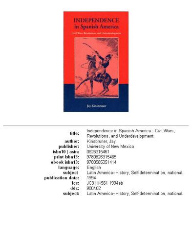 Independence in Spanish America: civil wars, revolutions, and underdevelopment