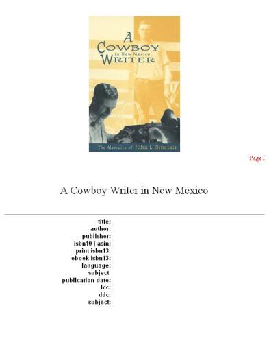 A cowboy writer in New Mexico: the memoirs of John L. Sinclair