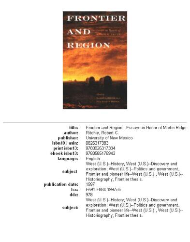 Frontier and region: essays in honor of Martin Ridge