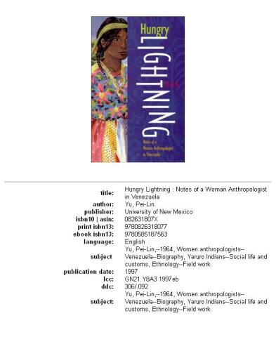Hungry lightning: notes of a woman anthropologist in Venezuela