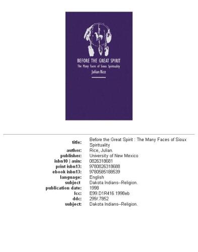 Before the great spirit: the many faces of Sioux spirituality