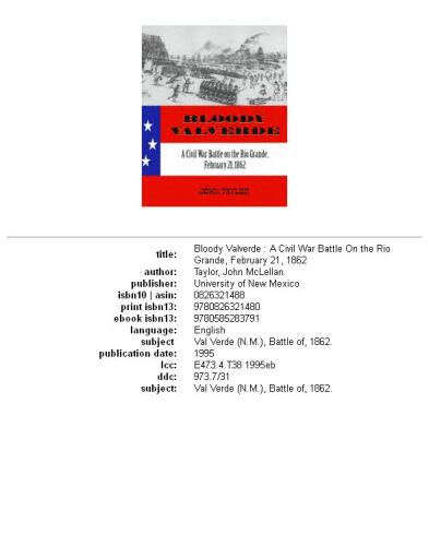 Bloody Valverde: A Civil War Battle on the Rio Grande, February 21, 1862