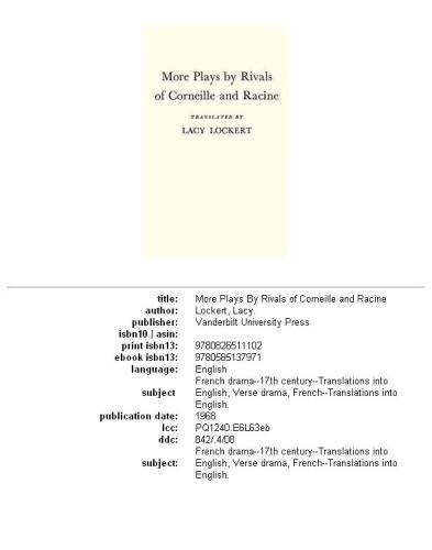 More plays by rivals of Corneille and Racine