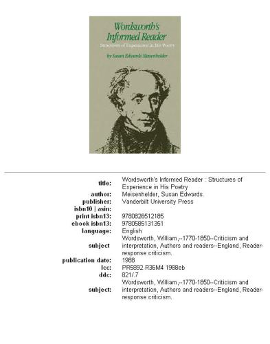 Wordsworth's informed reader: structures of experience in his poetry